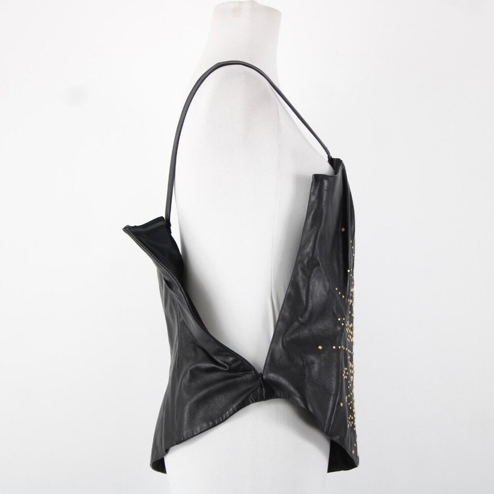 Dana Buchman Sz 12 Black Bronze Lined Studded 100% Leather Poly Lined Corset Top - Picture 7 of 16